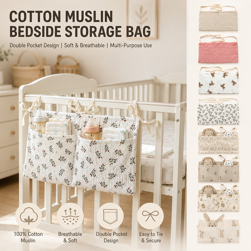 Baby Nursery Organiser - 머슬린 아기 침대 정리함, 면 소재