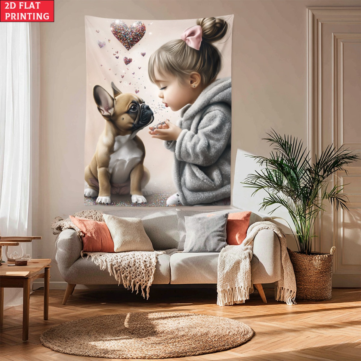 Baby Nursery Decor Girl - 프렌치 불독 강아지를 가진 소녀 하트