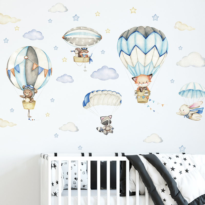Baby Nursery Wall Stickers - 만화 귀여운 동물 뜨거운 공기 풍선