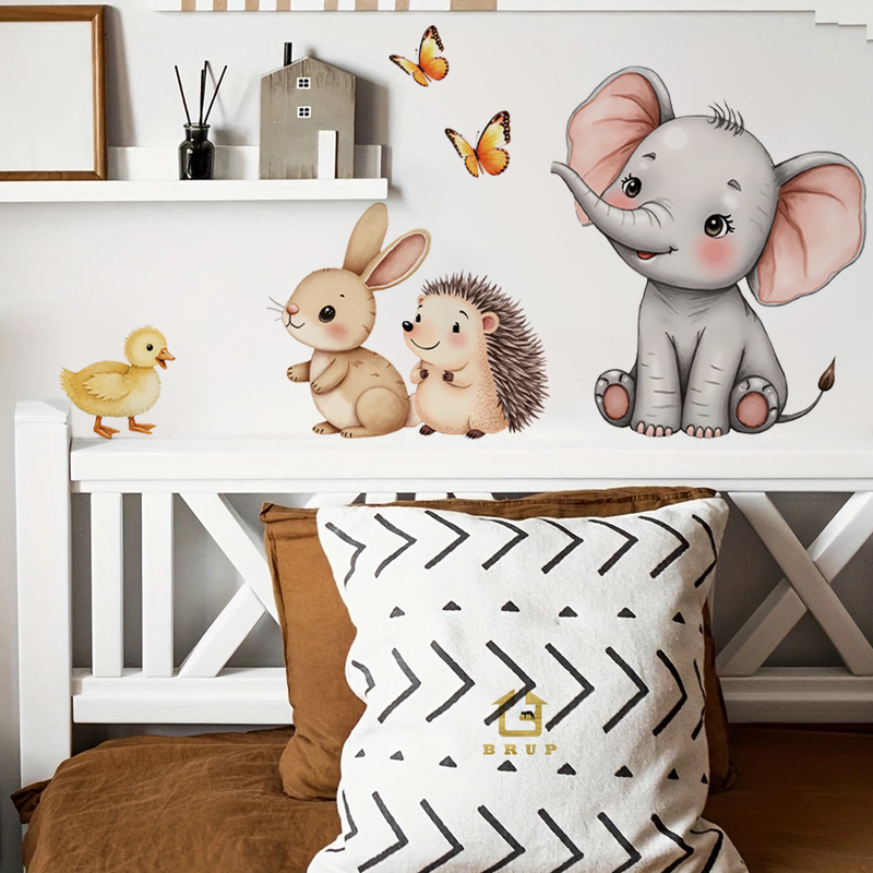 Baby Nursery Wall Stickers - 만화 동물 벽 스티커-코끼리 토끼 고슴도치