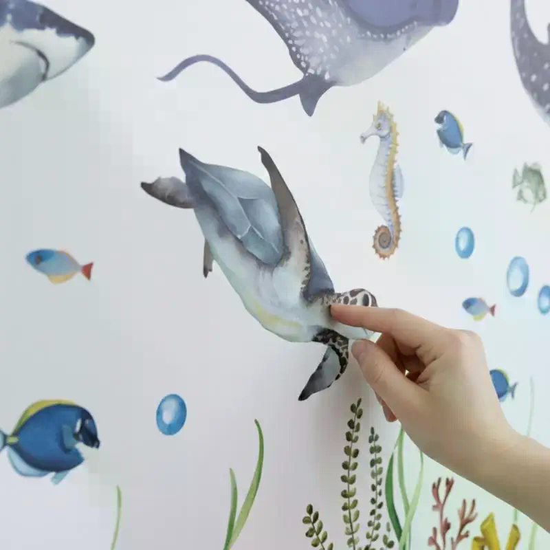 Baby Nursery Wall Stickers - 해양 생물 벽 데칼 수채화 상어