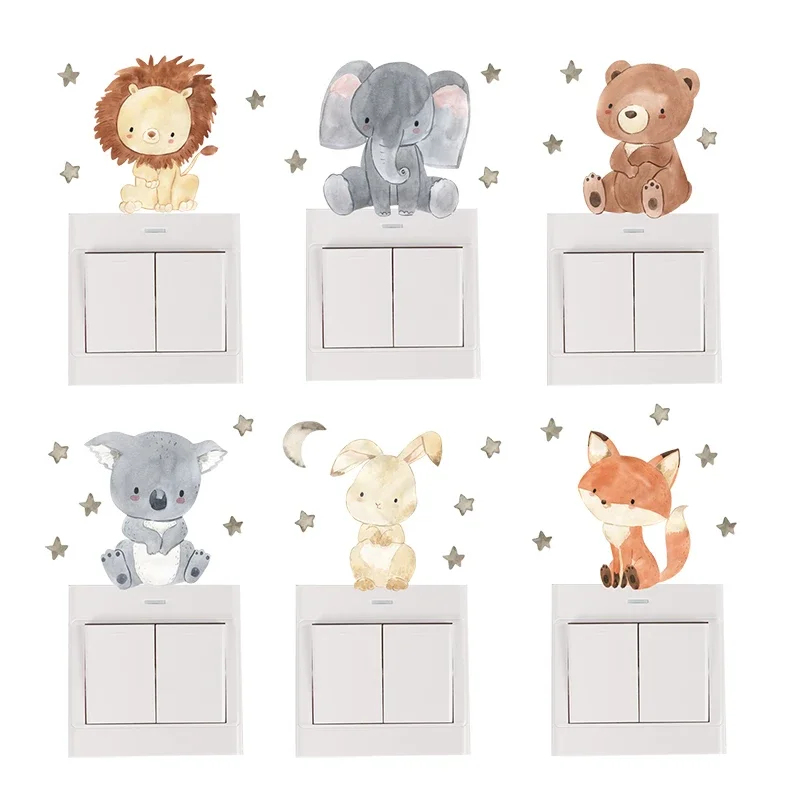 Baby Nursery Wall Stickers - 1/2/4/6set 어린이 방을위한 만화 동물 벽