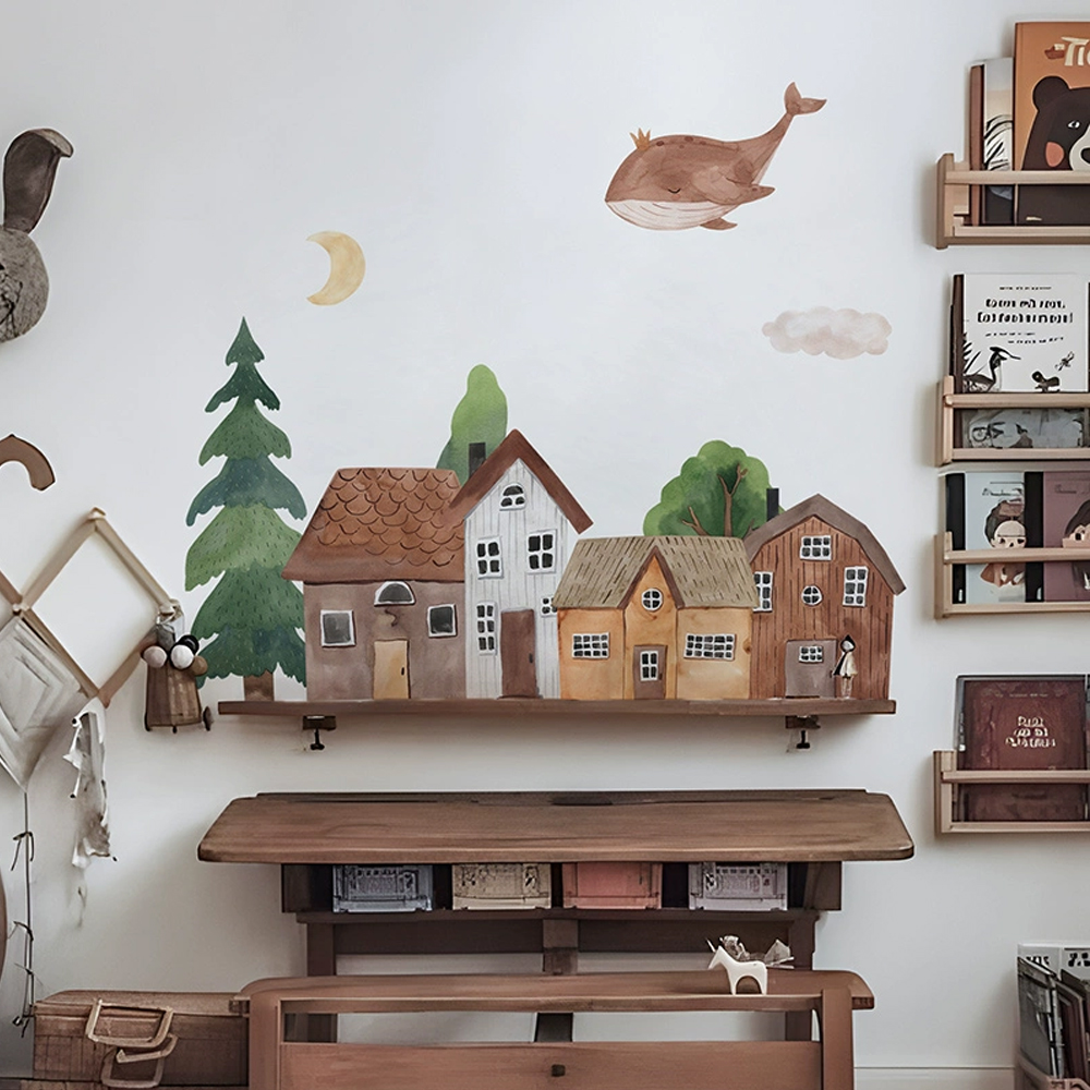 Baby Nursery Wall Stickers - 패브릭 만화 숲 빈티지 타운 벽