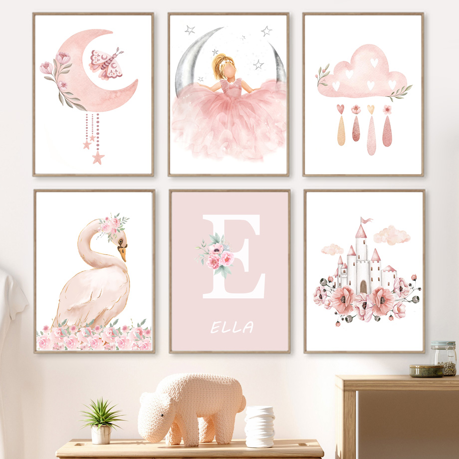핑크 천사 소녀 썬 문 구름 백조 성 벽 예술 보육 캔 - Baby Nursery Decor Girl 리뷰 및 가격