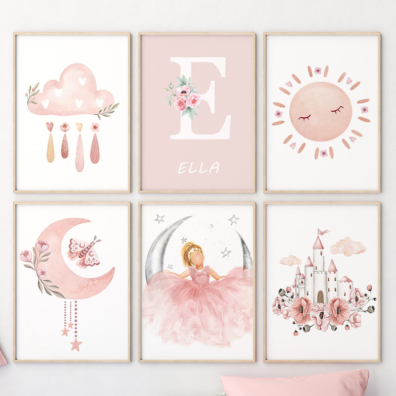 핑크 천사 소녀 썬 문 구름 백조 성 벽 예술 보육 캔 - Baby Nursery Decor Girl 리뷰 및 가격