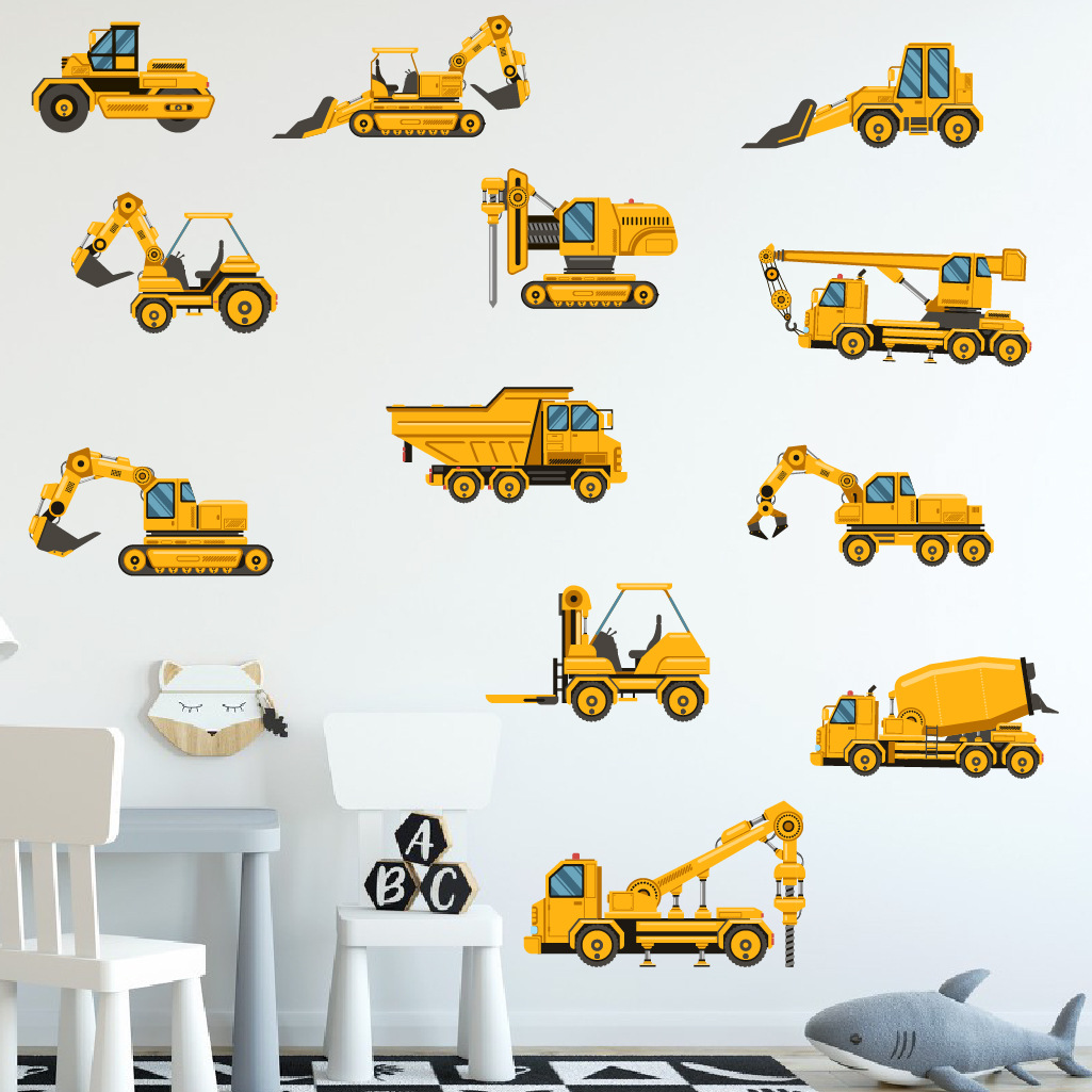 만화 굴삭기 엔지니어링 자동차 벽 스티커 자기 접착 어 - Baby Nursery Wall Stickers 리뷰 및 가격