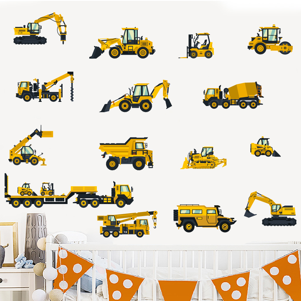 만화 굴삭기 엔지니어링 자동차 벽 스티커 자기 접착 어 - Baby Nursery Wall Stickers 리뷰 및 가격