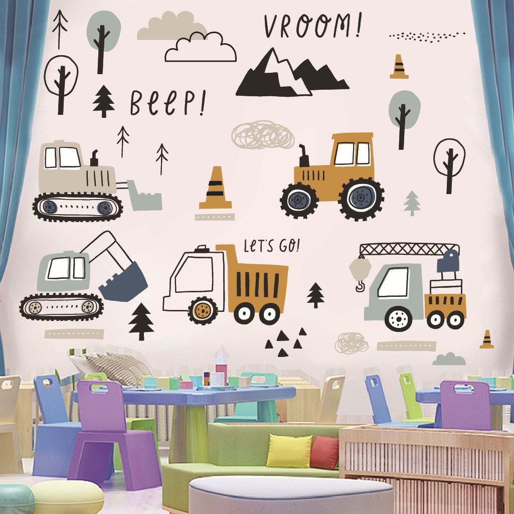 만화 굴삭기 엔지니어링 자동차 벽 스티커 자기 접착 어 - Baby Nursery Wall Stickers 리뷰 및 가격