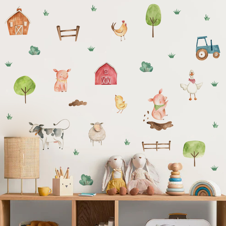 Boho 수채화 귀여운 농장 동물 돼지 가축 벽 스티커 - Baby Nursery Wall Stickers 리뷰 및 가격
