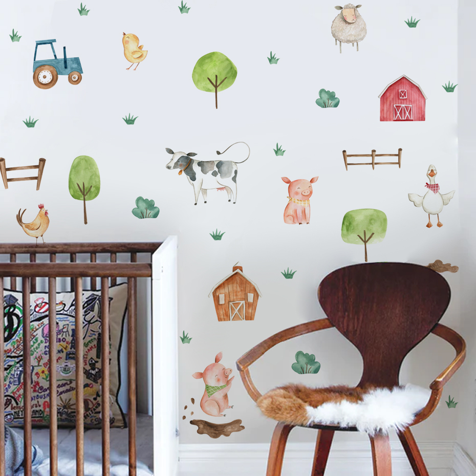 Boho 수채화 귀여운 농장 동물 돼지 가축 벽 스티커 - Baby Nursery Wall Stickers 리뷰 및 가격