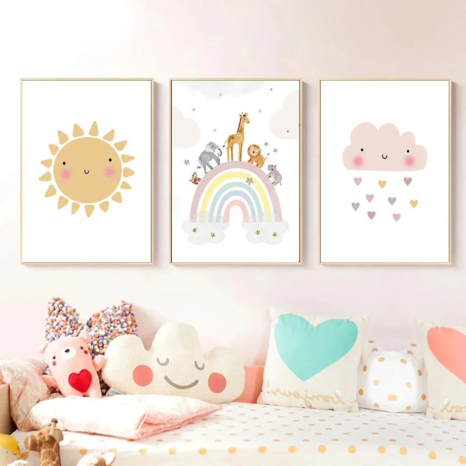 기린 코끼리 열기구 태양 무지개 보육원 북유럽 포스터  - Baby Nursery Decor Girl 리뷰 및 가격