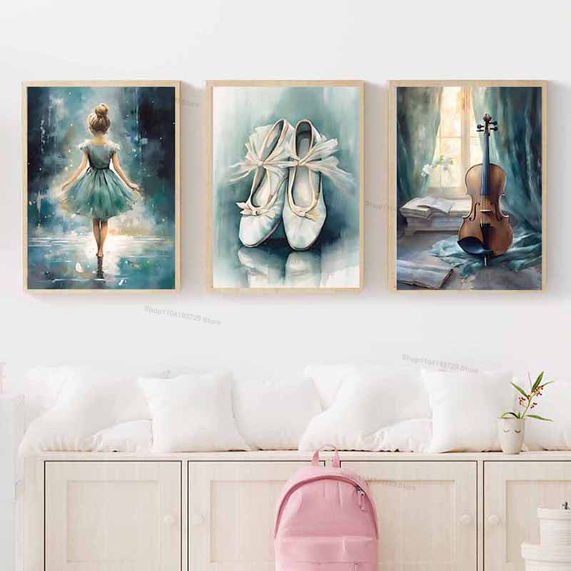 수채화 발레 소녀 신발 첼로 보육원 벽 예술 캔버스 그 - Baby Nursery Decor Girl 리뷰 및 가격