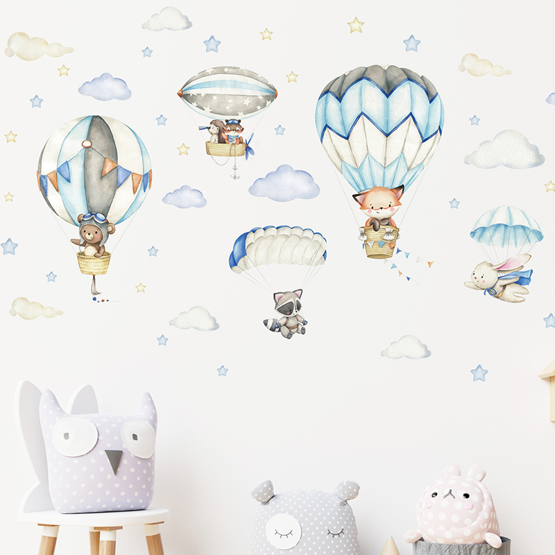 만화 귀여운 동물 뜨거운 공기 풍선 벽 스티커 어린이  - Baby Nursery Wall Stickers 리뷰 및 가격