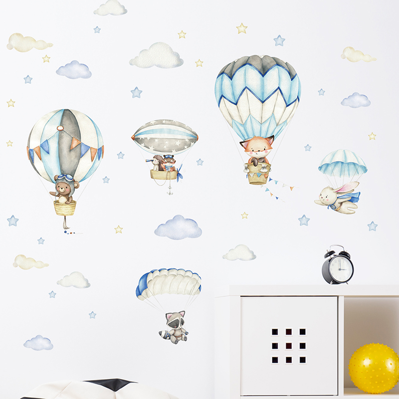 만화 귀여운 동물 뜨거운 공기 풍선 벽 스티커 어린이  - Baby Nursery Wall Stickers 리뷰 및 가격