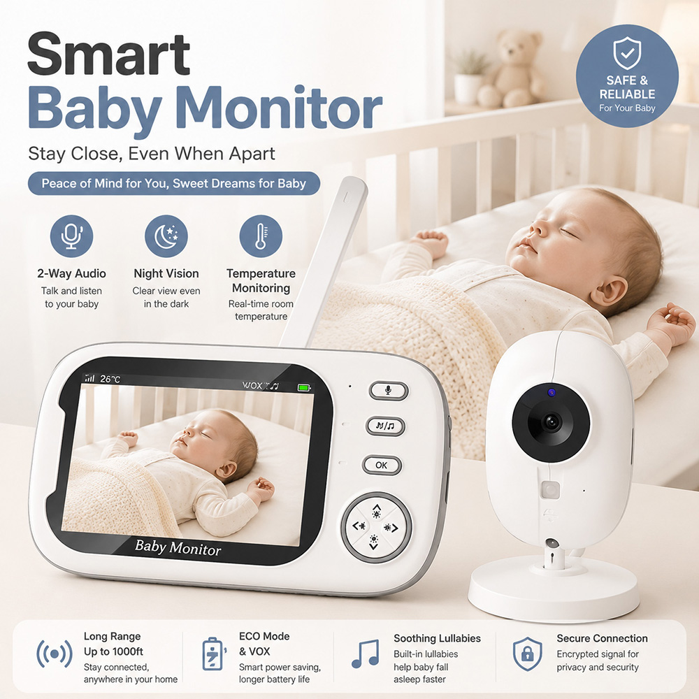 3.5인치 카메라와 오디오 기능이 있는 베이비 모니터, - Wearable Baby Monitor 리뷰 및 가격