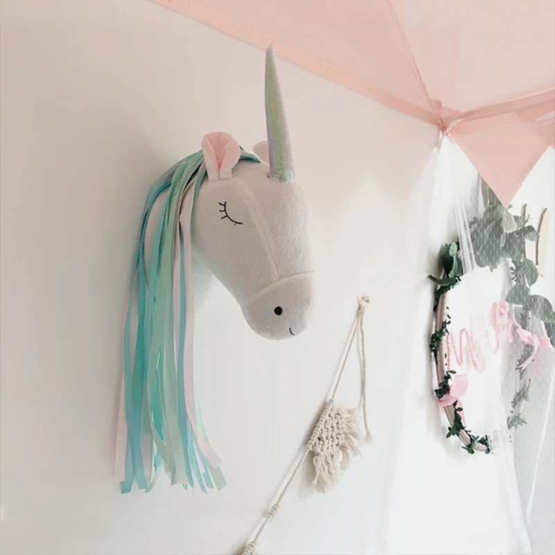 유니콘 봉제 인형 머리 벽걸이 장식품 노르딕 스타일 아 - Baby Nursery Decor Girl 리뷰 및 가격