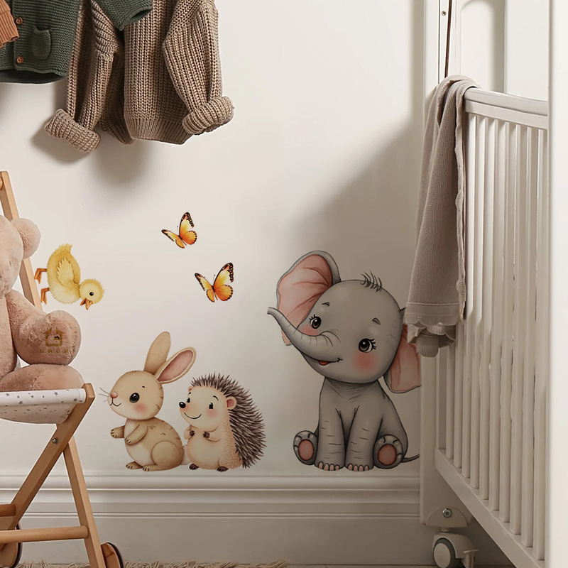 만화 동물 벽 스티커-코끼리 토끼 고슴도치 보육 데칼, - Baby Nursery Wall Stickers 리뷰 및 가격