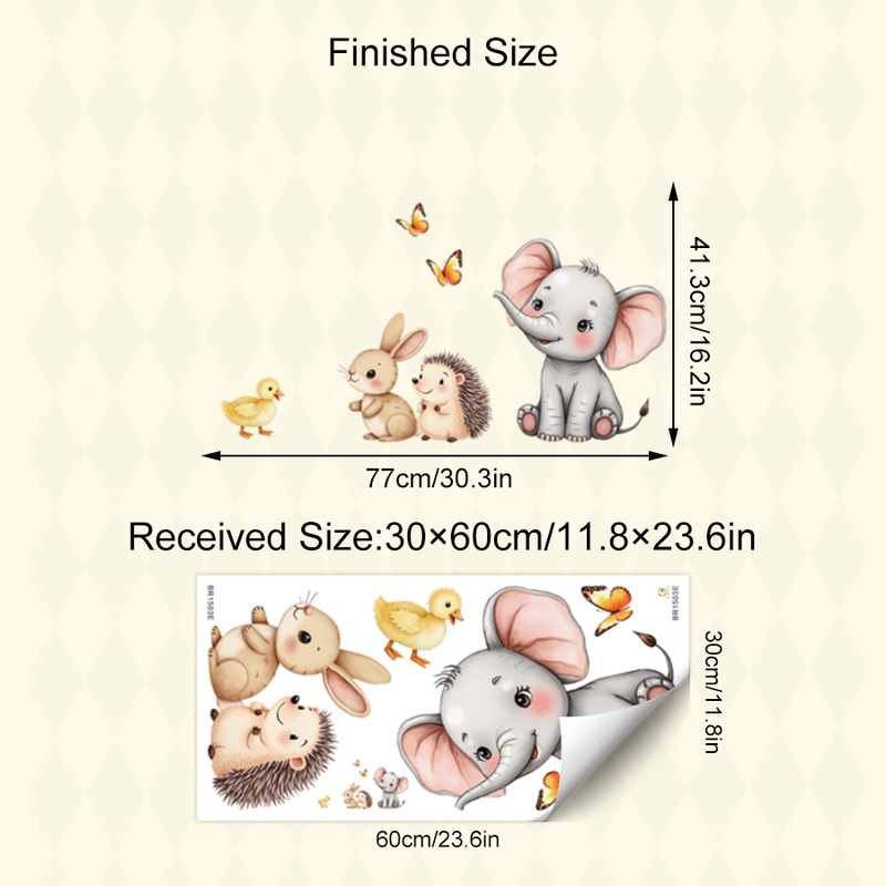 만화 동물 벽 스티커-코끼리 토끼 고슴도치 보육 데칼, - Baby Nursery Wall Stickers 리뷰 및 가격