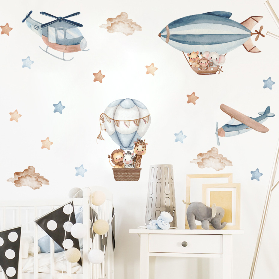 수채화 동물 뜨거운 공기 풍선 구름 벽 스티커 어린이  - Baby Nursery Wall Stickers 리뷰 및 가격