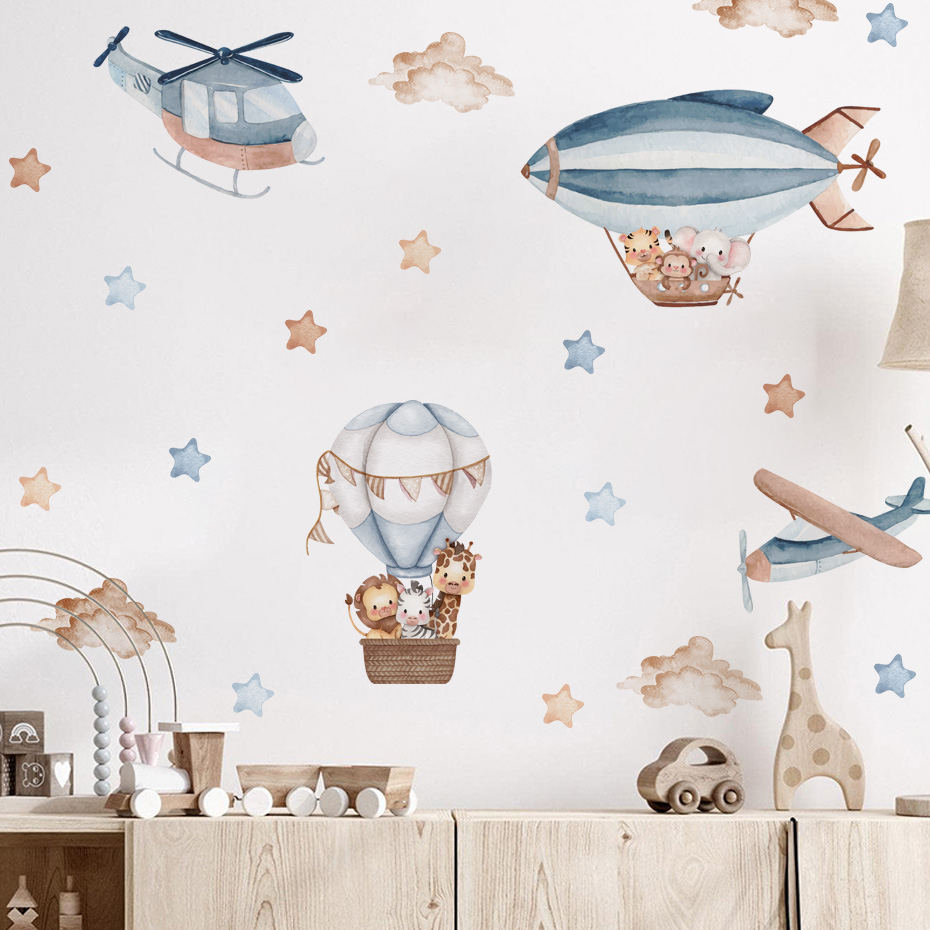 수채화 동물 뜨거운 공기 풍선 구름 벽 스티커 어린이  - Baby Nursery Wall Stickers 리뷰 및 가격