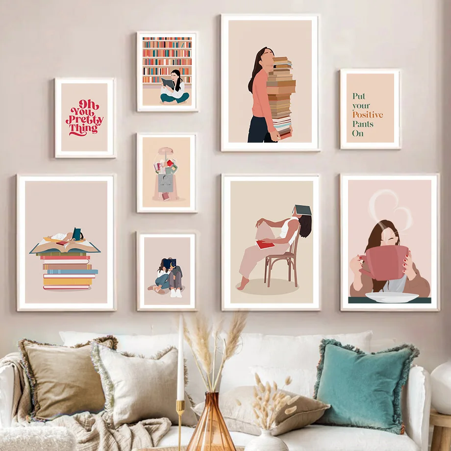 1PC 프레임리스 추상화 소녀 독서 책 컵 명언 미니멀 - Baby Boy Nursery Quotes 리뷰 및 가격