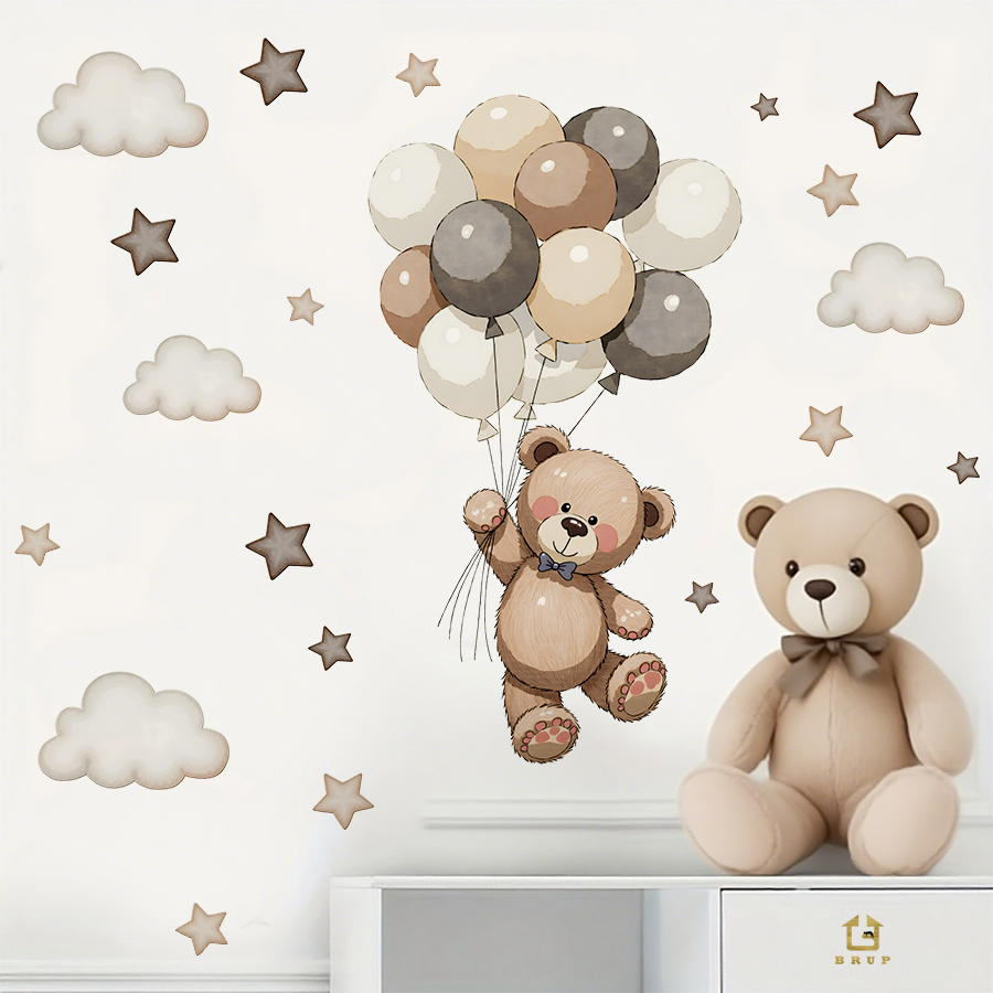 사랑스러운 테디 베어 벽 데칼, 풍선, 별 및 구름이  - Baby Nursery Wall Stickers 리뷰 및 가격