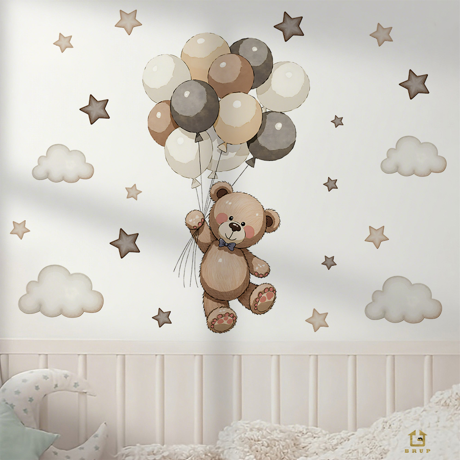 사랑스러운 테디 베어 벽 데칼, 풍선, 별 및 구름이  - Baby Nursery Wall Stickers 리뷰 및 가격