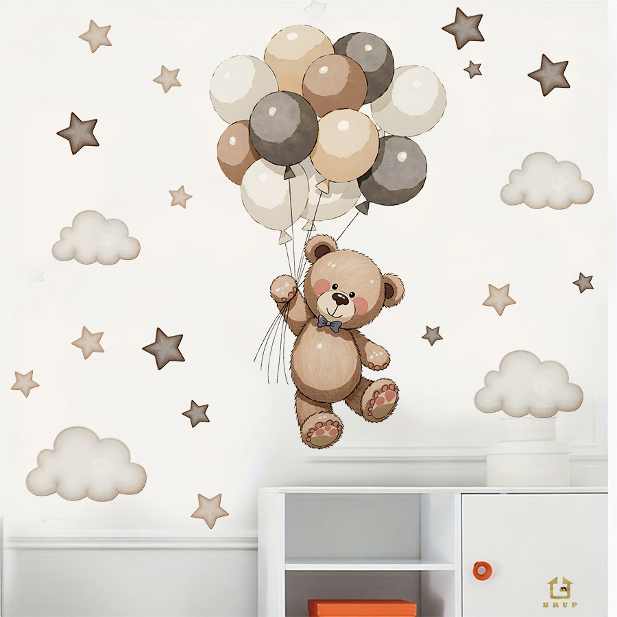 사랑스러운 테디 베어 벽 데칼, 풍선, 별 및 구름이  - Baby Nursery Wall Stickers 리뷰 및 가격