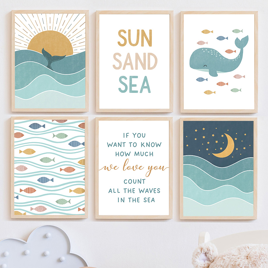 1pc 프레임리스 물고기 고래 갈매기 일출 일몰 해변  - Baby Boy Nursery Quotes 리뷰 및 가격