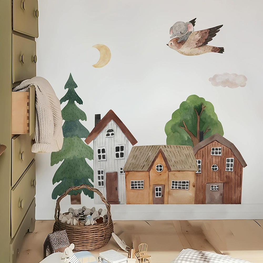 패브릭 만화 숲 빈티지 타운 벽 PVC 문 토끼 스티커 - Baby Nursery Wall Stickers 리뷰 및 가격