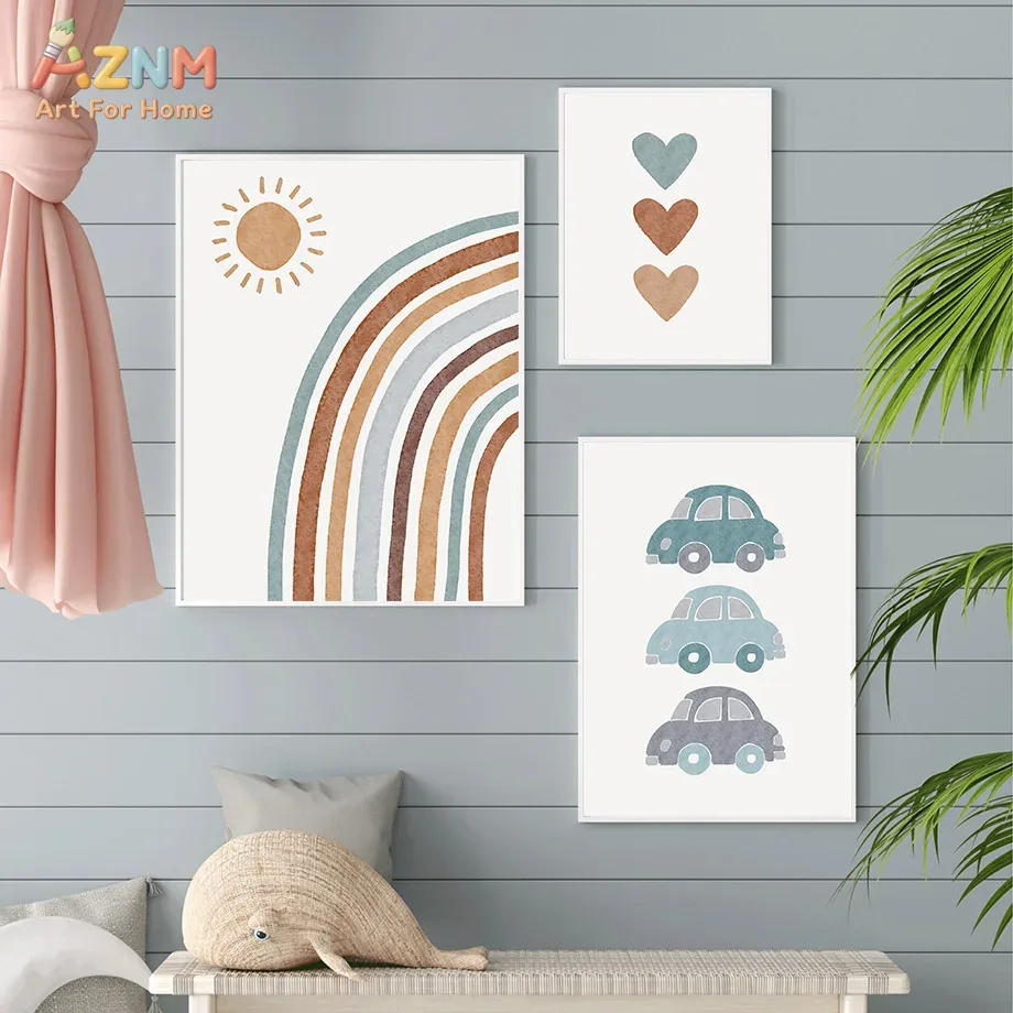 AZNM 중립적 보헤미안 레인보우 베어 자동차 캔버스  - Baby Boy Nursery Quotes 리뷰 및 가격